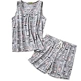 ENJOYNIGHT Women's Cute Sleeveless Print Tee and Shorts Sleepwear Tank Top Pajam
