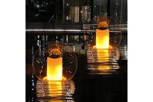 LANPOOL Floating Pool Lights, Solar Flame Lights Flickering IP68 Waterproof Ball Night Light, Outdoor Lantern Landscape Decoration Lamp for Pool, Pond, Event, Party, Garden(2pcs)