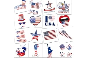 AOYOO Fourth of July Tattoos, 21 sheets American Flag Temporary Tattoos, USA face tattoos, Red White Blue tattoos stickers, 4th of July, Independence Day, Memorial Day, Patriotic Theme Party Supplies