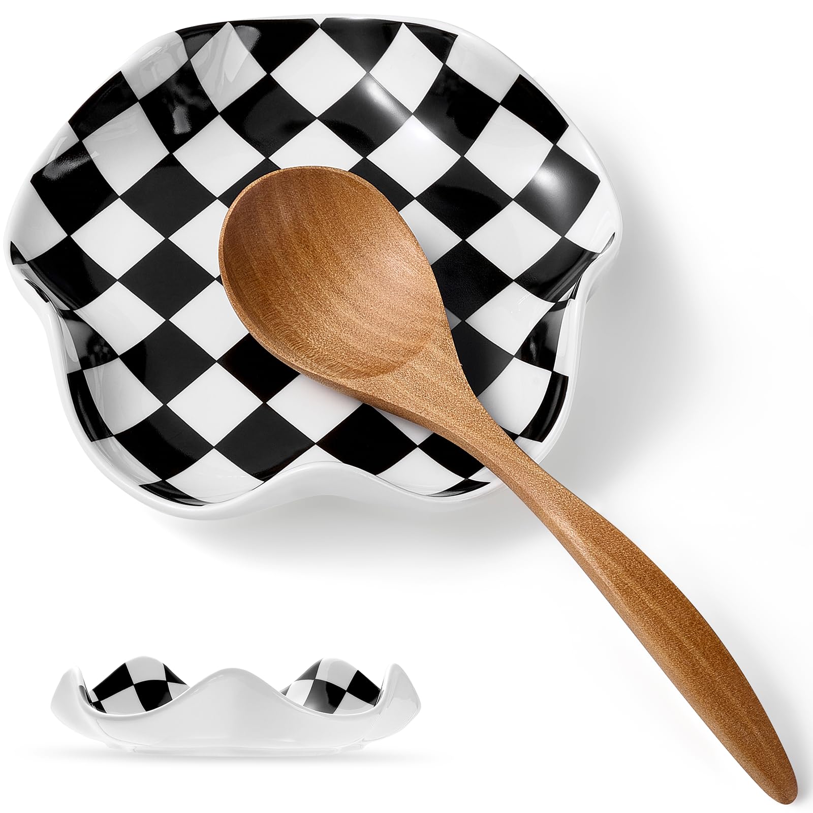 Photo 1 of Qipecedm Ceramic Spoon Rest, 5.3in Black & White Pattern, Heat Resistant Cooking Spoon Holder for Kitchen Countertop, Stove Top, Spatula, Ladle, Coffee Spoon Rest