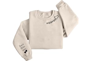 MAIWELL Personalized Sweatshirt for Women with Embroidered Names On Sleeve Custom Mothers Day Birthday Gifts for Mom Grandma
