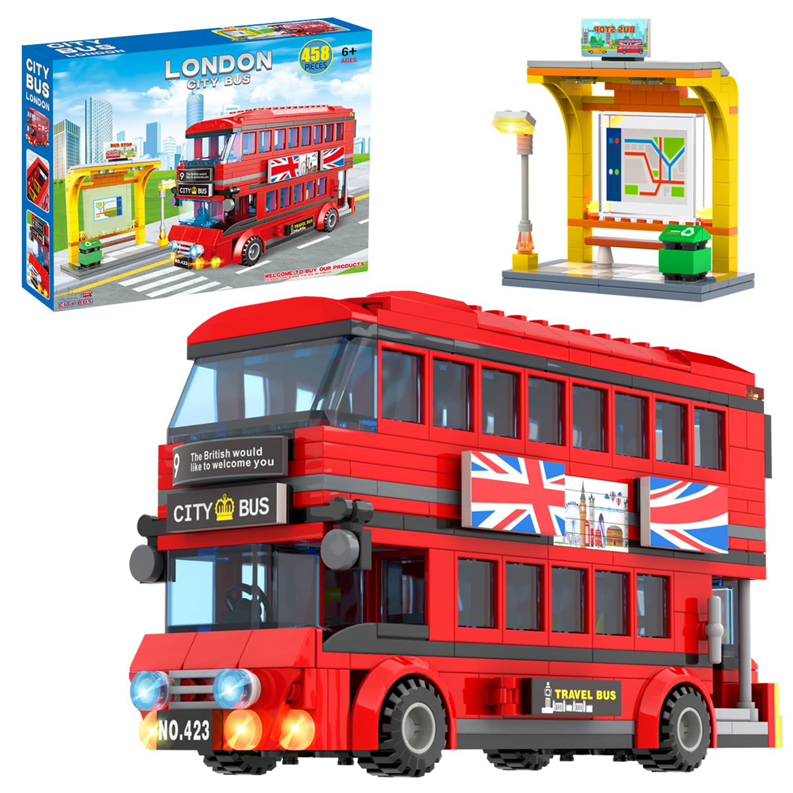 Photo 1 of City London Bus Station Building Blocks Set, Double Deckers London Travel Bus and Bus Station, Best Learning Roleplay STEM Bricks Play Toys Gift for Boys Girls Aged 6-12 (458 Pcs)