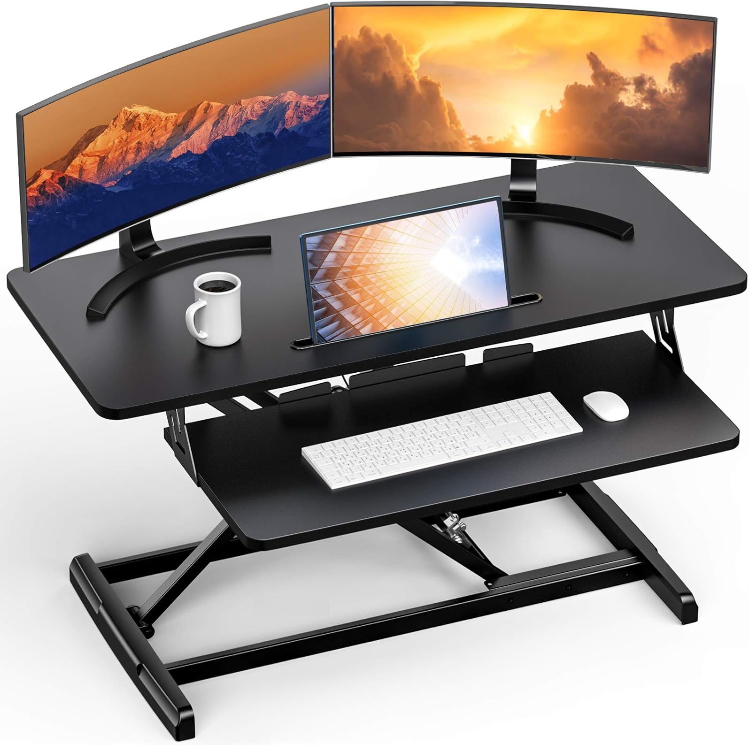 ErGear Standing Up Desk Converter Height Adjustable Sit Stand Desk with Removable Keyboard Tray, 35 Inch Large Desk Riser Ergonomic Gas Spring Dual Monitor Workstation for Home Office : Office Products