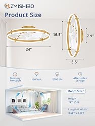 ZMISHIBO 24 Inch Ceiling Fans with Lights and