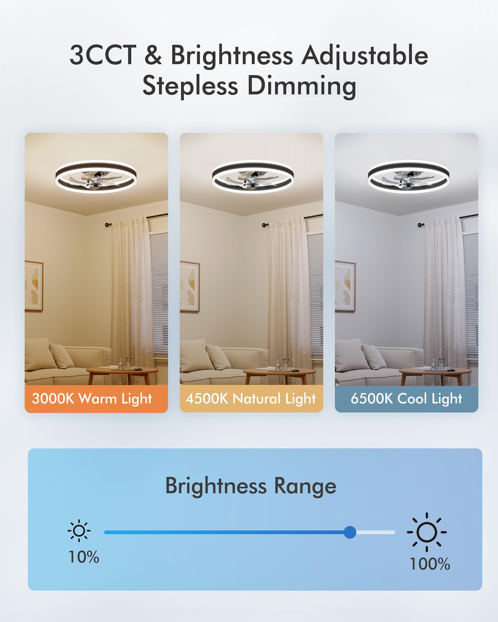 CubiCubi Modern Ceiling Fans, 20 Inch Black Ceiling Fan with Lights and Remote Control, APP, Fandelier with 6 Wind Speeds, Low Profile Ceiling Fans with Lights for Bedroom, Office