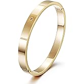 WISTIC Crystal Diamond Classic Cuff Bangle Chunky Bracelet Clasp Wristband Bracelet for Women Zirconia Diamond Simplicity Polished Friendship Bangle for Men Jewelry (14K Glod M)