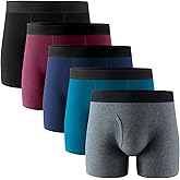 POPKOK Mens Big and Tall Underwear Cotton Boxer Briefs with Fly 5 Pack