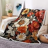 Boho Floral Throw Blanket Colorful Bohemian Flowers Decorative Soft Warm Cozy Blanket Plush Throws Blankets for Women Girls Kids Couch Travel 50 x 60 Inch