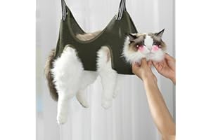 1 Piece Cat Sling with 2 Hooks, Cat Bathing Bag, Dog Grooming Hammock, Lanyard for Nail Trimming and Bathing and Grooming for