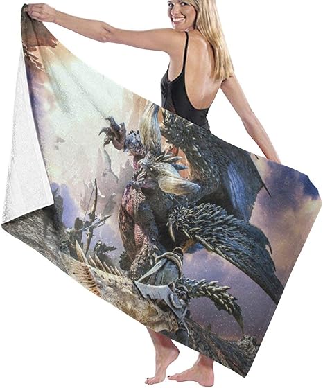 Amazon モンスターハンター バスタオル 大判 速乾吸水タオル ビーチタオル 抗菌防臭 柔らか肌触り 可愛い 家庭用 旅行用 スポーツ 80x130cm バスタオル ホーム キッチン オンライン通販