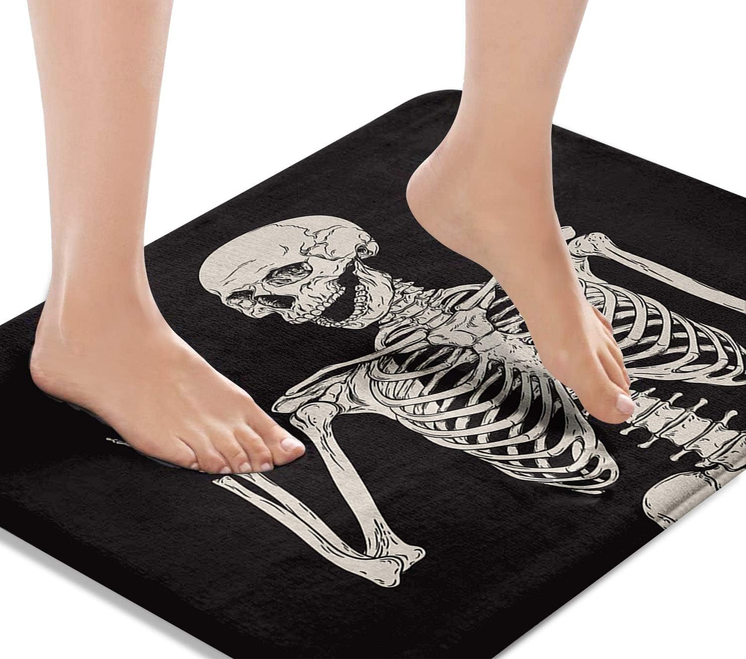 Britimes Bath Mats for Bathroom, Bathroom Mats Rugs No Silp, Rock and Roll Skeleton Skull Washable Cover Floor Rug Carpets Floor Mat Bathroom Decorations 16x24 Inches for Kitchen Bedroom Indoor