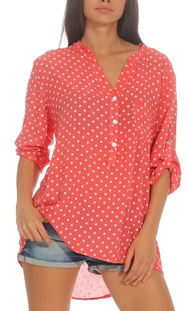 Malito Damen Bluse mit Punkten | Tunika mit ¾ Armen | Blusenshirt auch Langarm tragbar | Elegant - Shirt 3419