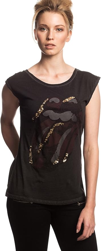 Rolling Stones The Glitter Tongue - Official Womens T Shirt (XS) Black: Amazon.co.uk: Clothing