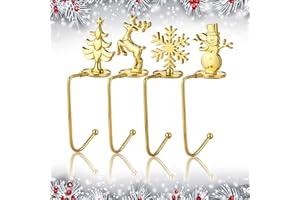 LINGYUN Christmas Stocking Holder for Mantle,4 Pack Christmas Stocking Hanger for Fireplace,Non-Slip Stocking Holders for Christmas Decorations for Fireplace, Shelf, Staircases(Gold)