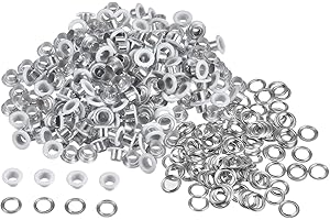 HARFINGTON 300set Grommets Kit Metal Eyelets 4.5mm 3/16" Hole Tiny Grommet with Washers for Shoes Clothes Belt Tag Bag Fabric Leather DIY Project, White