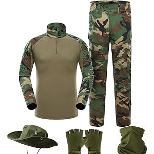 HUNTURE Men's Tactical Uniform,Combat Shirt and Pants,Airsoft Clothes | Paintball Uniform and Hat Gloves Mask BDU Set,Tactica