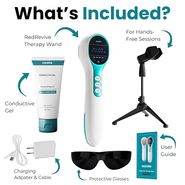 NORELIE REDREVIVE COLD LASER THERAPY WAND WITH STAND & CONDUCTIVE GEL FOR HANDS-FREE ENHANCED LIGHT THERAPY SESSIONS, PORTABLE RED LIGHT THERAPY WAND FOR RELIEF OF MUSCLE, JOINTS AND BODY PAIN
