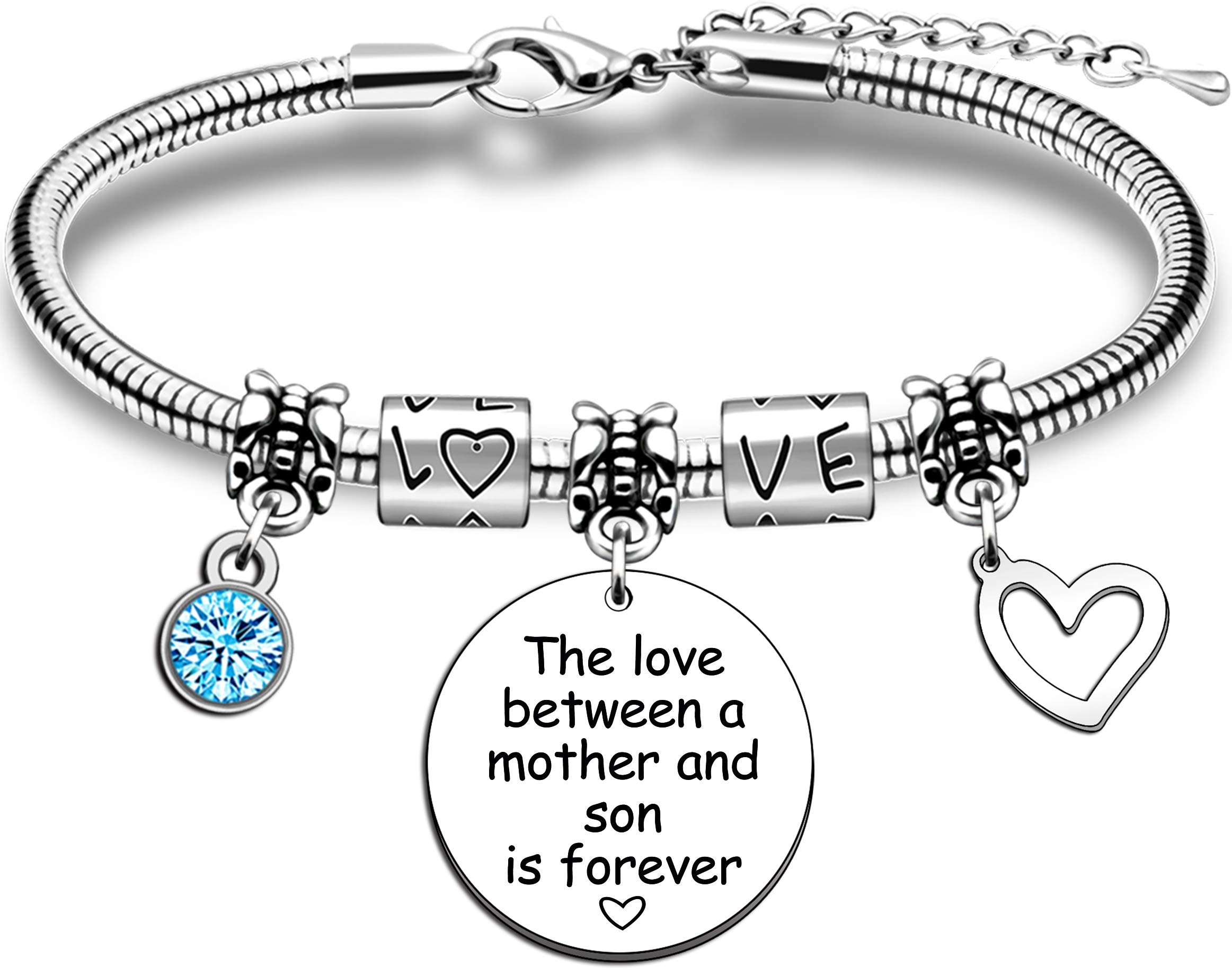 JMIMO Mum Gifts Mother Bracelet from Son Mother's Day Christmas Birthday Gifts The Love Between A Mother and Son is Forever