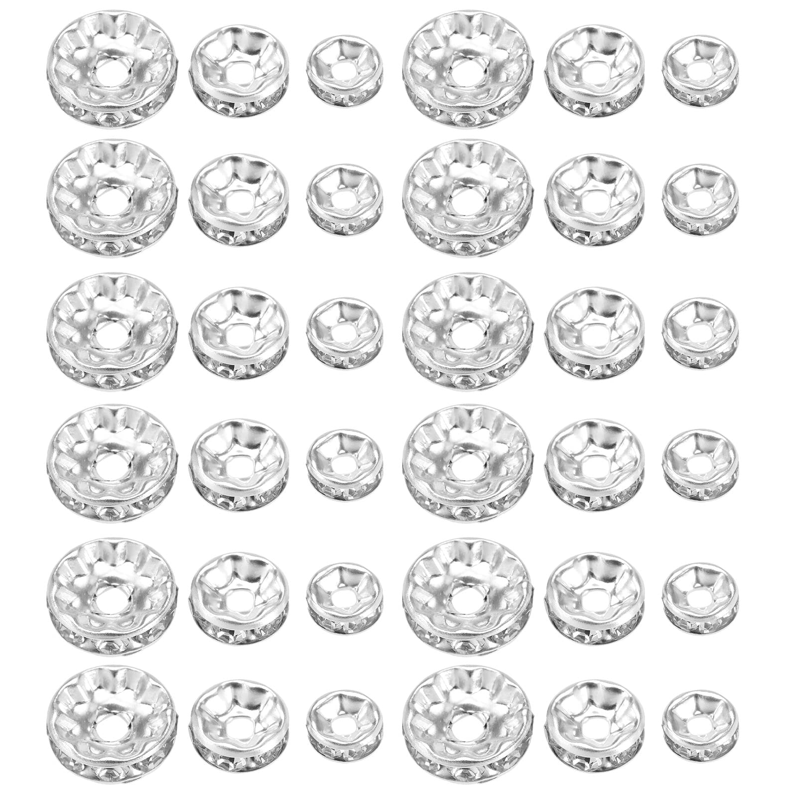EMSea 150PCS Rondelle Spacer Beads Shiny Rhinestone Loose Round Beads for Bracelet Necklace Earring Jewelry Making Decorations 6mm 8mm 10mm 50PCS Each Size Silver