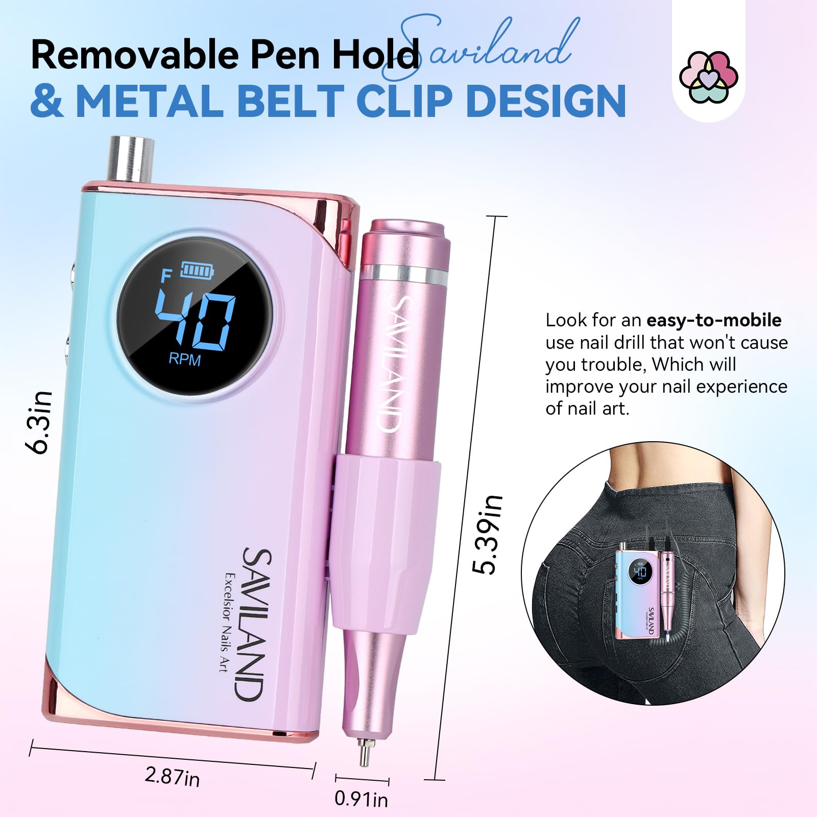 SAVILAND Nail Drill Professional: 40000RPM Electric Nail File 2024 Macaron Gradient Pink Nail Drill Machine for Faster Removel Acrylic Nail Salon at Home Use Manicure Pedicure Manicurist Good Choice - Image 6