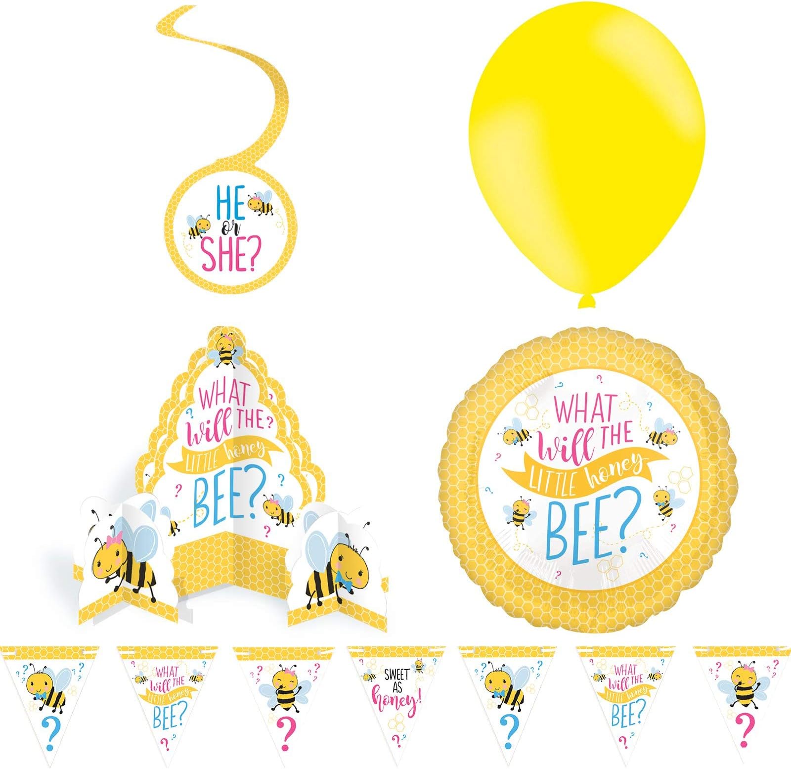 What Will It Bee? Gender Reveal Party Room Decorating Kit - 51 Pieces