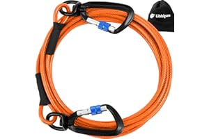 Libbipaw Dog Tie Out Cable 10FT Heavy Duty Chew Proof, Tangle-Free Runner with 360° Swivels & Locking Clip for Large Dogs Up to 250LBS - Rust Proof Leash for Yard, Camping, Outside (Orange 10FT)
