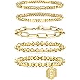 adoyi Gold Bracelets for Women Waterproof, 14K Gold Plated Beaded Strand Bead Ball Bracelets stack Adjustable Jewelry Set for Gifts