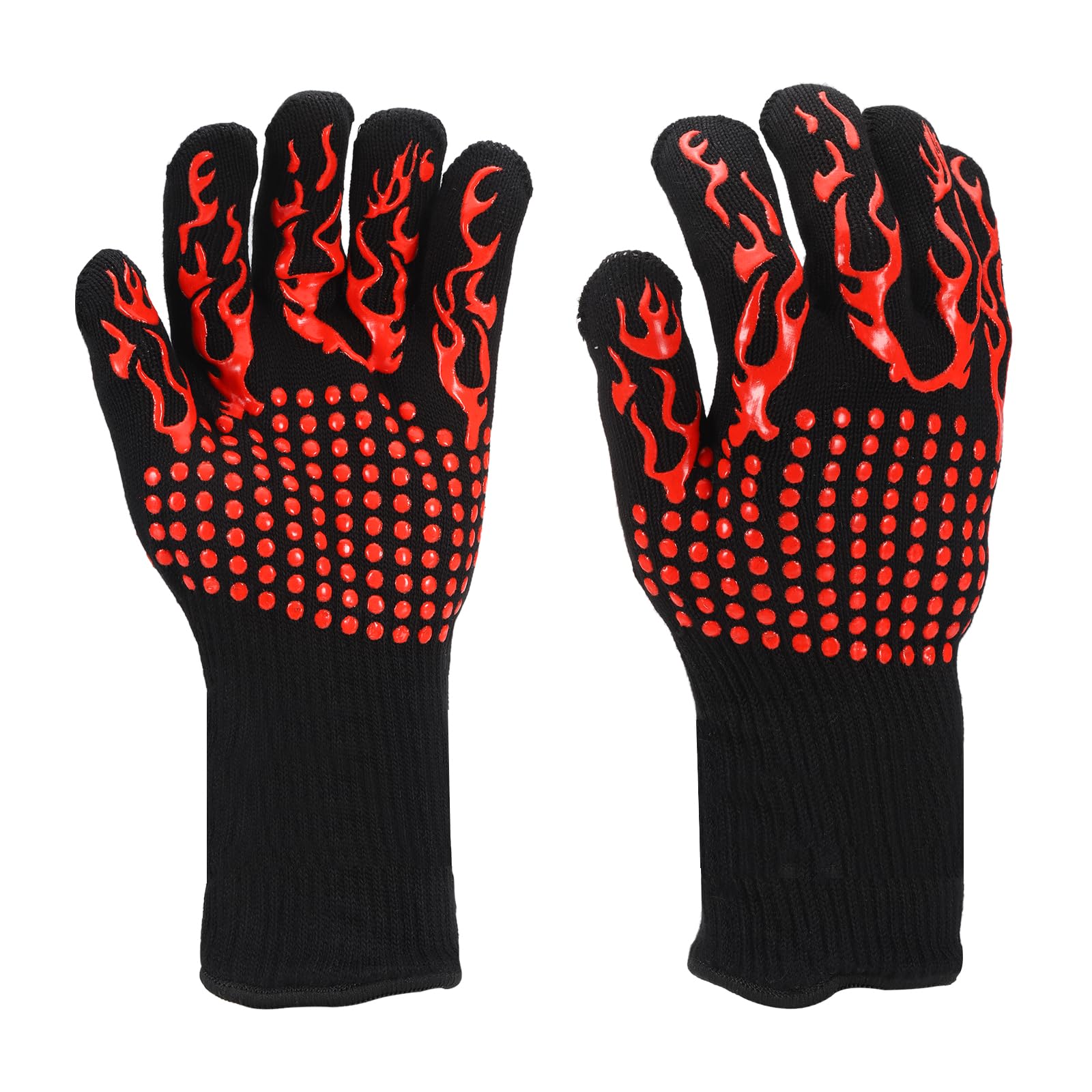 PATIKIL BBQ Gloves, 2 Pack 1472℉ Heat Resistant Oven Gloves Silicone Non-Slip Kitchen Oven Mitts for Smoker, Barbecue, Baking, Cooking, Grilling, Medium, Red