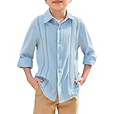 Haloumoning Boys Cuban Guayabera Shirt Kids Fashion Button Down Long Sleeve Shirts 5-14 Years
