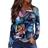 2025 Womens Tops Long Sleeve Shirts Casual Fall Winter Casual Tunics Printed Round Neck Fashion Tees