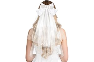 PHOGARY White Bride Veil Bachelorette Party Accessories, Bow Veil TulleWedding Hair Decorations for Women, Bachelorette Party