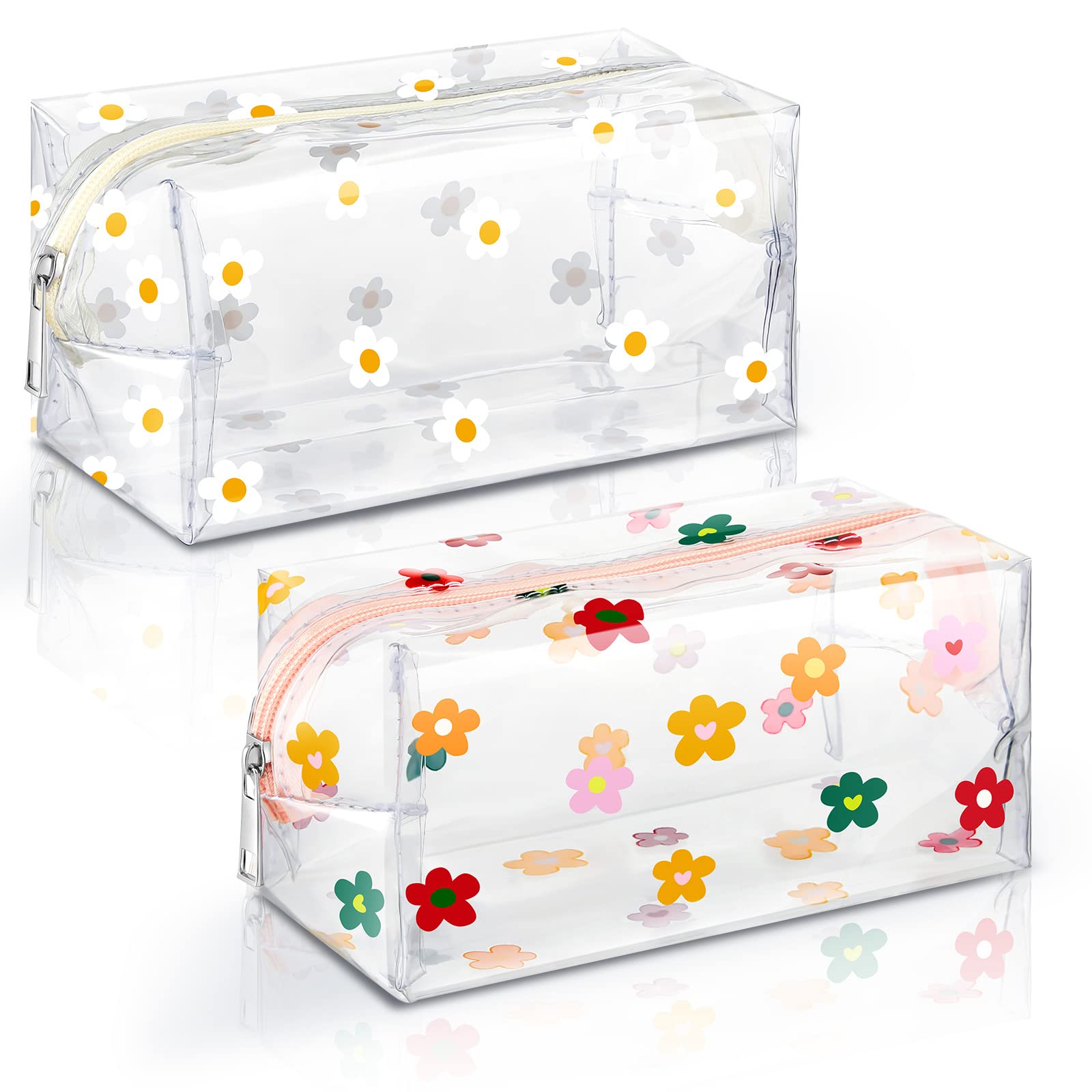 Photo 1 of Amylove 2 Pack Cute Flower Makeup Bags Daisy Zipper Pouches Floral Pencil Pouch Portable Toiletry Pouches for Women Travel Vacation Bathroom School Organizing(Daisy)