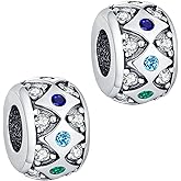 KEQ 925 Silver Spacer Stopper Bead Charms Clearance for Pandora Bracelets Birthstone CZ Always Stopper Mother's Day Jewelry Christmas Gifts for Mom Grandmom Granddaughter Wife Sisters Friends