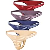 MIERSIDE Men's Satin Stretch Support Wide Waistband Satin Briefs Thong G-string 4 Pcs/pack