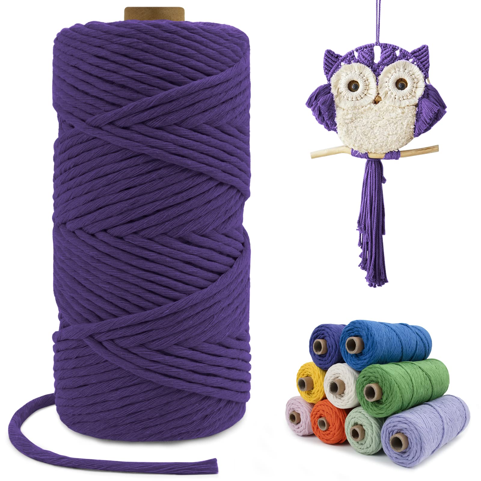 LEREATI Macrame Cord 4mm x100m, Thick Cotton Macrame Rope Yarn, Natural Craft Rope for Plant Hanger, Wall Hanging, DIY Crafts, Decorations (Deep Purple) — image 1