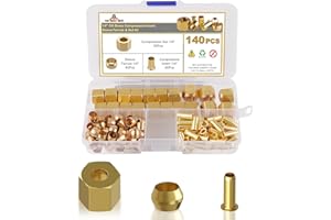 HASAOMOI 140PCS Compression Fittings Assortment kit - 1/4" of Brass Compression Sleeve Ferrule, Insert and Nuts,Used to Connect Lines for Air,Water,Fuel,Oil and Inert Gases