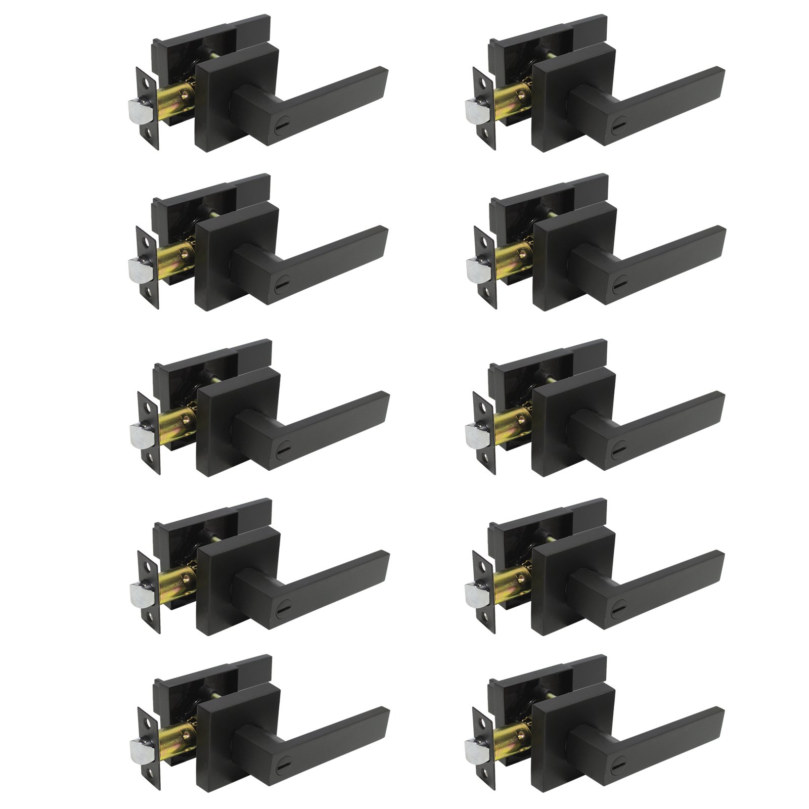 10 Pack Probrico Square Door Lever Privacy Door Lock Handleset Keyless Lockset Door Knobs Storage Room Bathroom Set No Key in Black DL01-BK-BK
