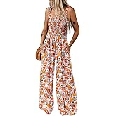Dokotoo Women's Casual Loose Overalls Jumpsuits One Piece Sleeveless Printed Wide Leg Long Pant Rompers With Pockets