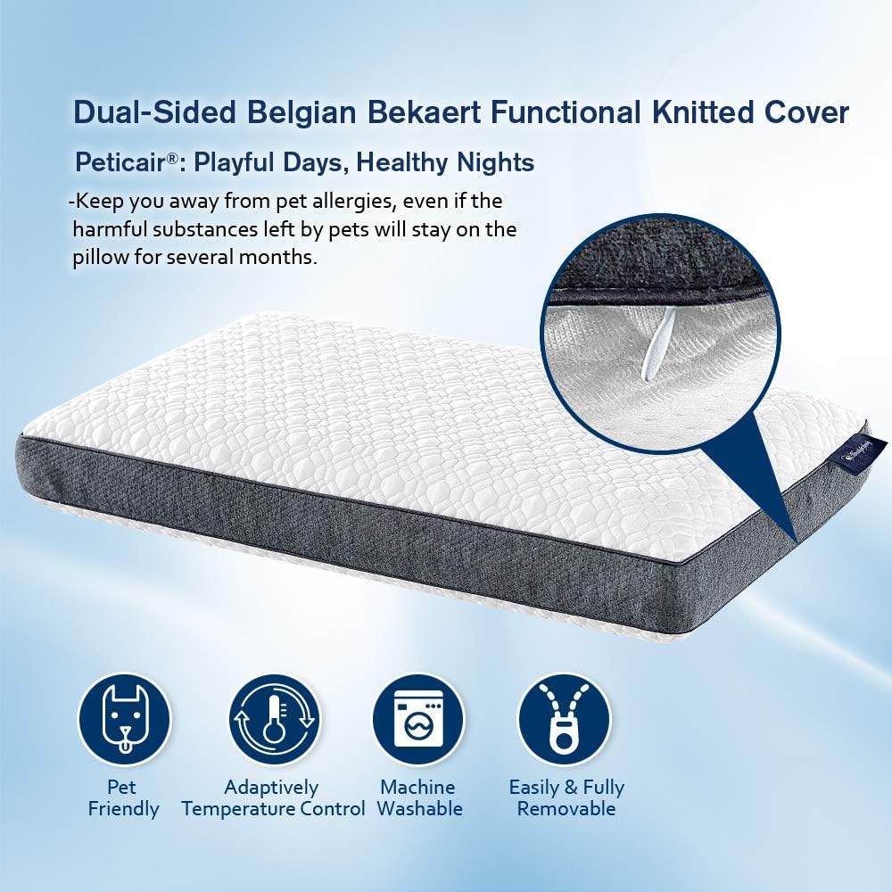 Moonlight Family Cooling Bed Pillow, Pet Friendly & TEMP Control Cover, EVOLON Inner Cover, Gel Memory Foam Neck Pillow for All Side Sleepers, Certi-PUR US & Oeko-Tex Certified, Queen Size: Kitchen & Dining