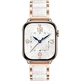 V.R.HOPE Apple Watch Band for Women 38mm 40mm 41mm 42mm Fashion Rose Gold Stainless Steel Metal Strap with Resin Inlay, Fashion Bracelet Compatible with iWatch Series 11/10/9/8/7/6/5/4/3/2/1/SE (Fluorescent White+Rose Gold)