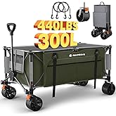 Raynesys Collapsible Wagon Cart with Wheels, 440lbs 300L Heavy Duty Folding Wagon, Foldable for Sports, Beach, Grocery, Campi