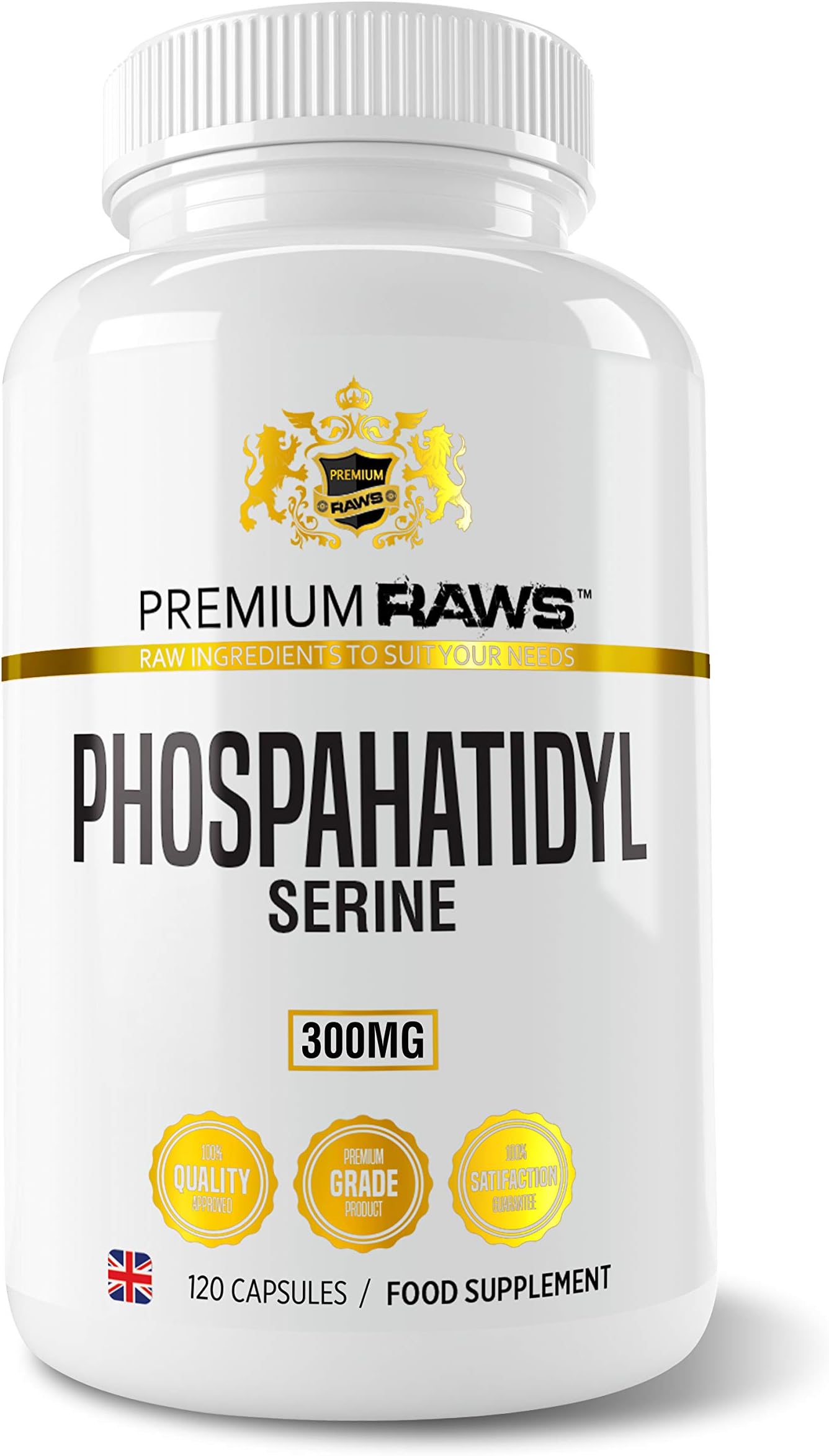 Premium Raws Phosphatidylserine 300mg Nootropics Brain Support Supplement & Cognitive Focus Enhancer, 120 Veg Capsules