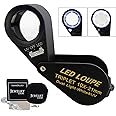 10x Magnifier Jewelry Loupe LED UV 21mm Triplet Lens Optical Glass Pocket Gem Magnifying Tool Jeweler, Stamp Philatelist, Coin Numismatic
