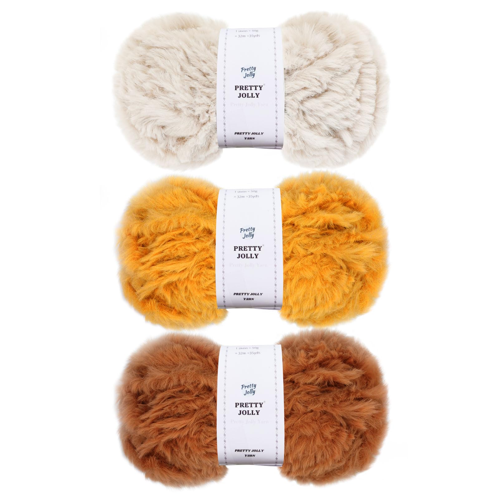 Pretty Jolly 3 Balls Faux Fur Super Soft Chunky Fluffy Eyelash Yarn for Crochet Knitting (Warm Autumn)