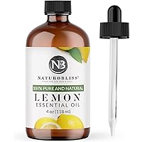 NaturoBliss 100% Pure Lemon Essential Oil Therapeutic Grade Premium Quality (4 fl. oz) with Glass Dropper, Perfect for Aromat