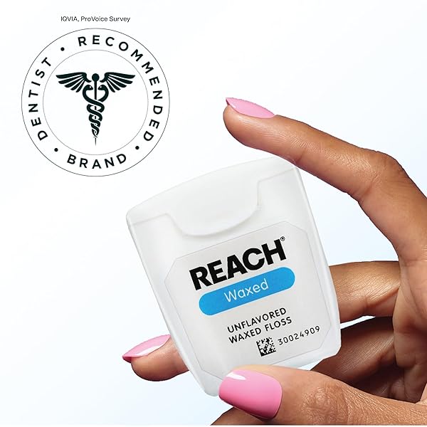 REACH WAXED DENTAL FLOSS,UNFLAVORED, PLAQUE REMOVER FOR TEETH, SHRED RESISTANT, FLOSS SLIDES SMOOTHLY, EASY TO USE, WAXED, DEEP CLEANING TEETH, ORAL CARE, PFAS FREE, FOR ADULTS & KIDS, 1 PACK, 55 YD