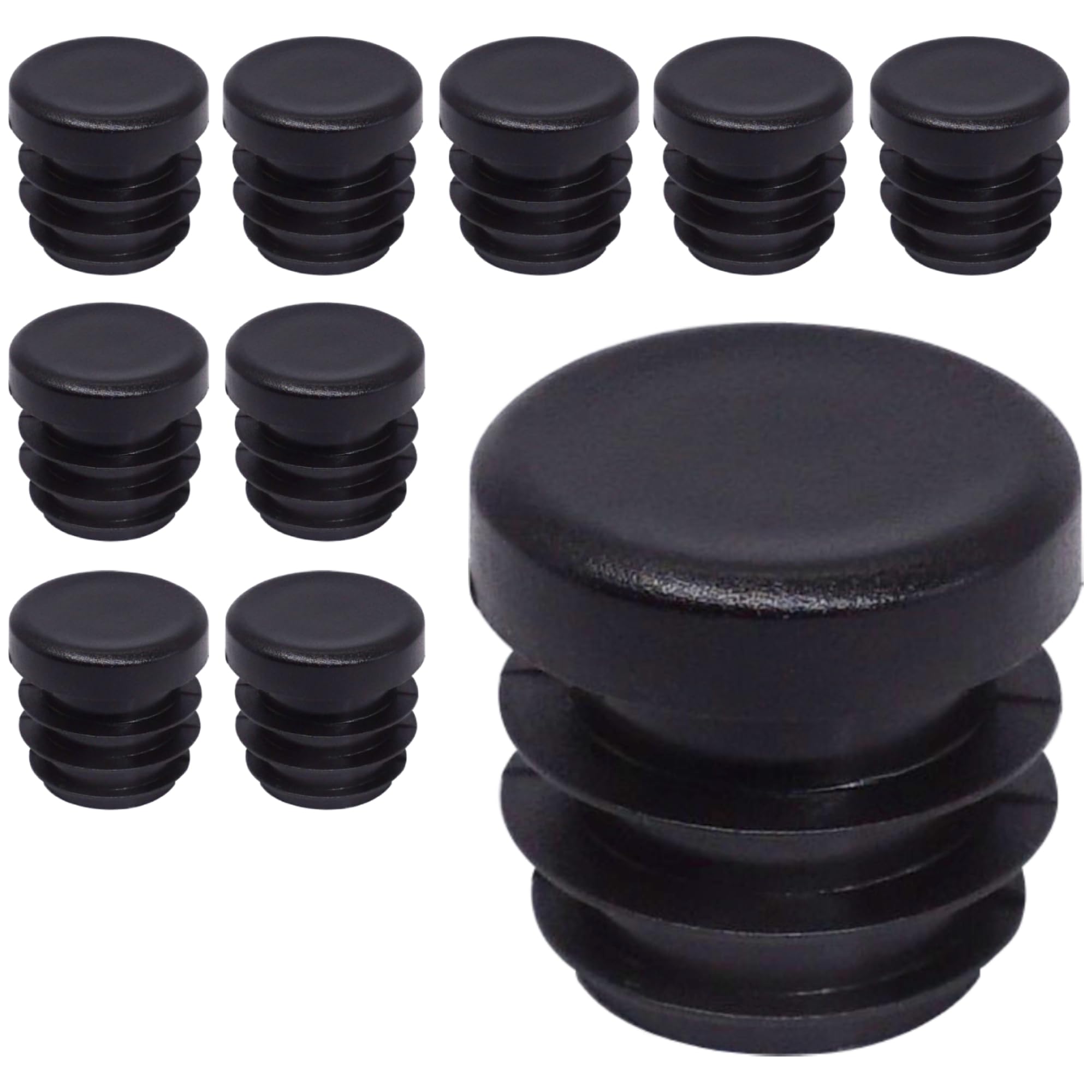 SKIR'CO (10 pcs) Round Tube Inserts 18 mm, Fence Post Plugs, Black Plastic Tube End Caps, Pipe Plugs, Black RAL 9005