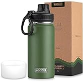 koodee 16 oz Water Bottle Stainless Steel Double Wall Vacuum Insulated Wide Mouth Water Bottle with Leakproof Spout Lid-Reusable Metal WaterFlask BPA Free (Grass Green)