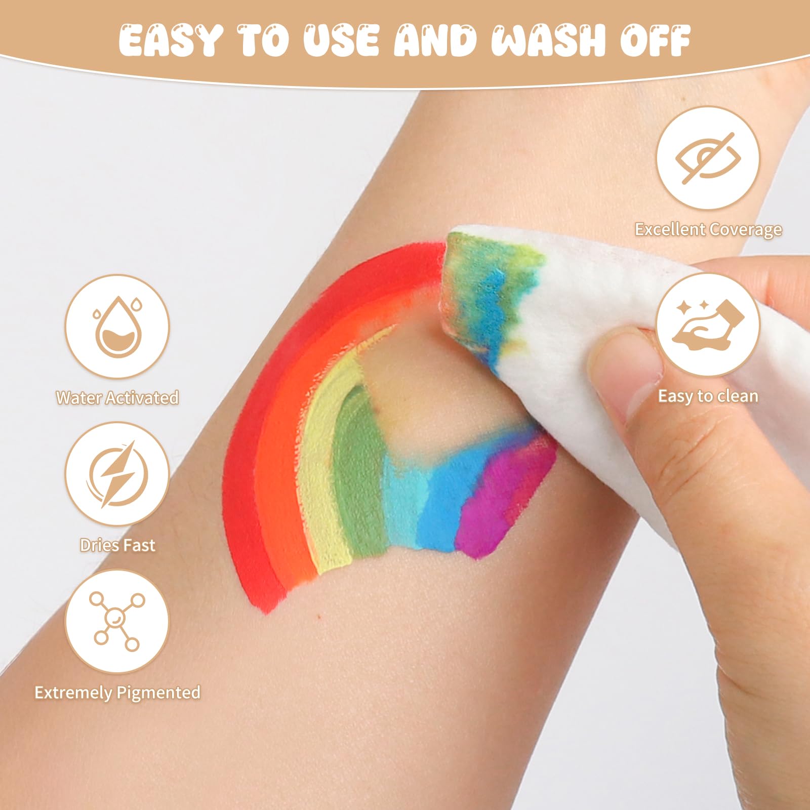 Pintada 54 Color Face Painting Kit for Kids - Non Toxic Water Activated Face Paint Palette with Stencils, Brushes, Gems & Book. For Halloween, Carnival, Party; Costume Makeup for Creative Activities