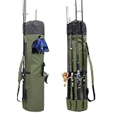 Allnice Durable Canvas Fishing Rod &amp; Reel Organizer Bag Travel Carry Case Bag- Holds 5 Poles &amp; Tackle